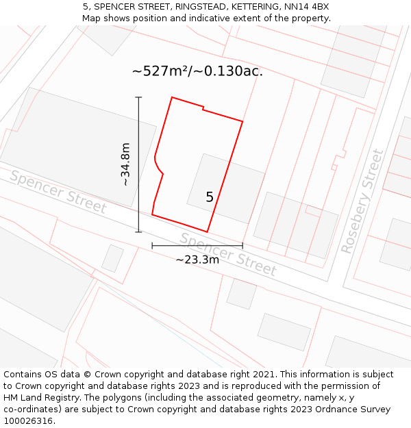 5, SPENCER STREET, RINGSTEAD, KETTERING, NN14 4BX: Plot and title map