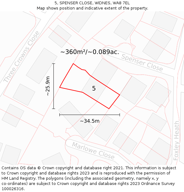 5, SPENSER CLOSE, WIDNES, WA8 7EL: Plot and title map