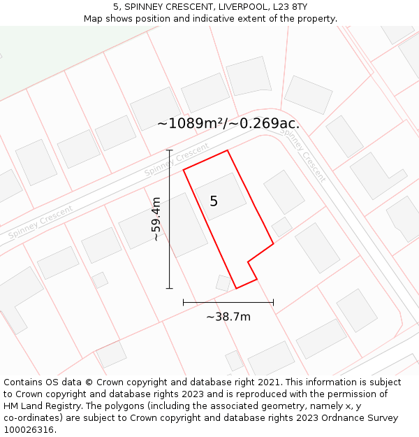 5, SPINNEY CRESCENT, LIVERPOOL, L23 8TY: Plot and title map