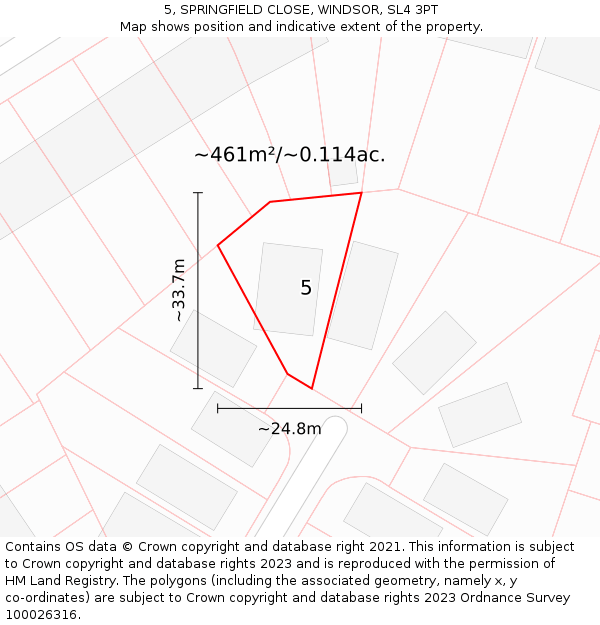 5, SPRINGFIELD CLOSE, WINDSOR, SL4 3PT: Plot and title map