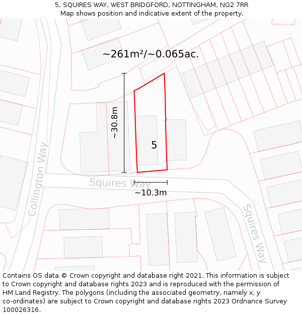 5, SQUIRES WAY, WEST BRIDGFORD, NOTTINGHAM, NG2 7RR: Plot and title map