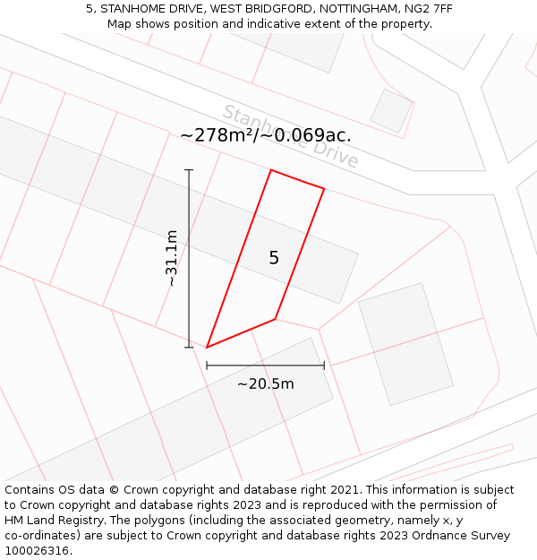 5, STANHOME DRIVE, WEST BRIDGFORD, NOTTINGHAM, NG2 7FF: Plot and title map