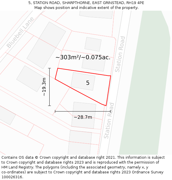 5, STATION ROAD, SHARPTHORNE, EAST GRINSTEAD, RH19 4PE: Plot and title map