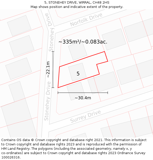 5, STONEHEY DRIVE, WIRRAL, CH48 2HS: Plot and title map