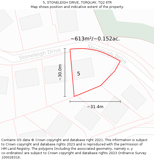 5, STONELEIGH DRIVE, TORQUAY, TQ2 6TR: Plot and title map