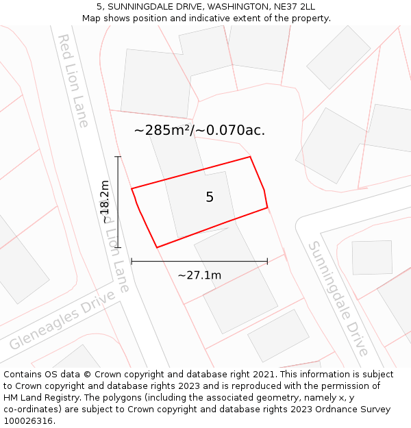 5, SUNNINGDALE DRIVE, WASHINGTON, NE37 2LL: Plot and title map