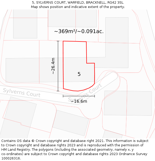 5, SYLVERNS COURT, WARFIELD, BRACKNELL, RG42 3SL: Plot and title map