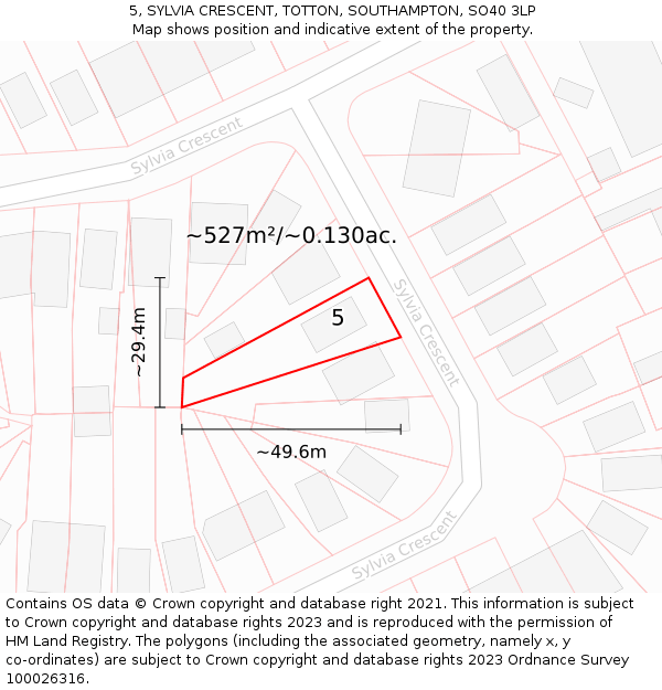 5, SYLVIA CRESCENT, TOTTON, SOUTHAMPTON, SO40 3LP: Plot and title map