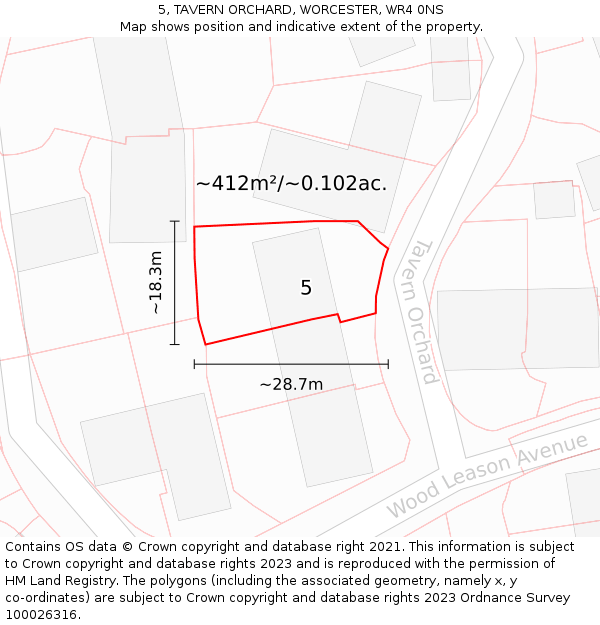 5, TAVERN ORCHARD, WORCESTER, WR4 0NS: Plot and title map