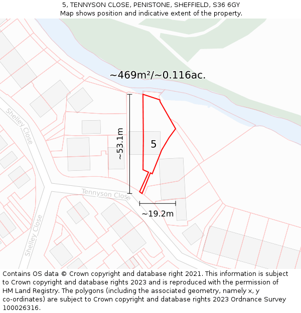 5, TENNYSON CLOSE, PENISTONE, SHEFFIELD, S36 6GY: Plot and title map