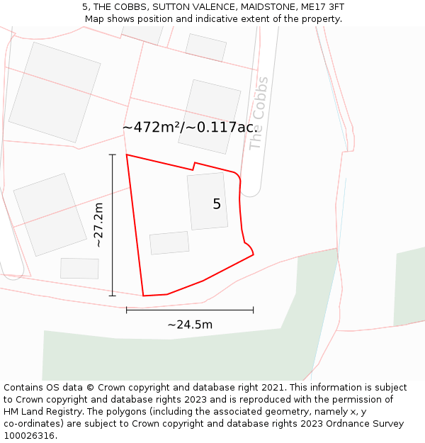 5, THE COBBS, SUTTON VALENCE, MAIDSTONE, ME17 3FT: Plot and title map