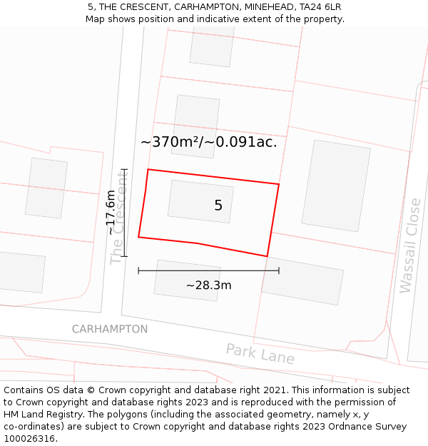 5, THE CRESCENT, CARHAMPTON, MINEHEAD, TA24 6LR: Plot and title map