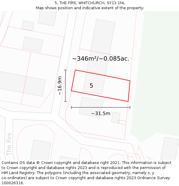 5, THE FIRS, WHITCHURCH, SY13 1NL: Plot and title map