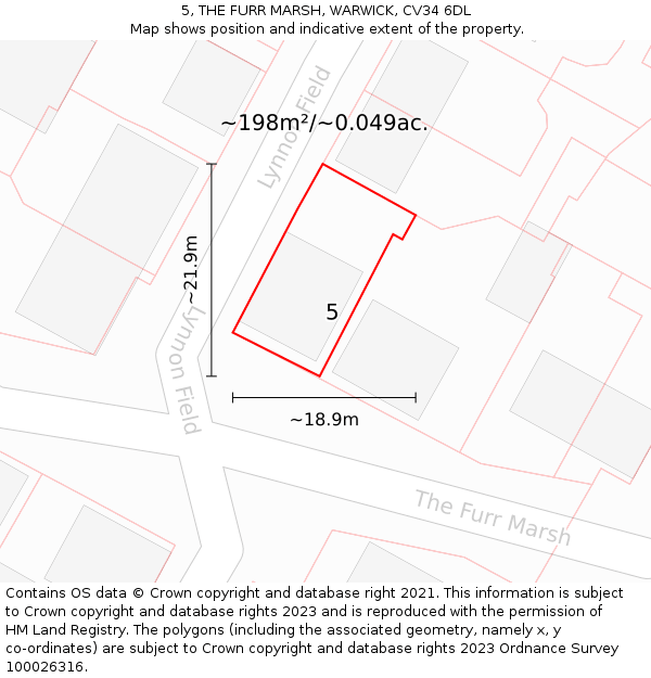 5, THE FURR MARSH, WARWICK, CV34 6DL: Plot and title map