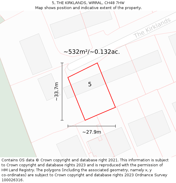 5, THE KIRKLANDS, WIRRAL, CH48 7HW: Plot and title map