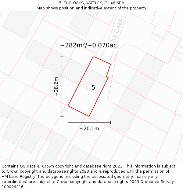 5, THE OAKS, YATELEY, GU46 6EA: Plot and title map