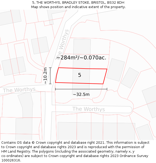 5, THE WORTHYS, BRADLEY STOKE, BRISTOL, BS32 8DH: Plot and title map