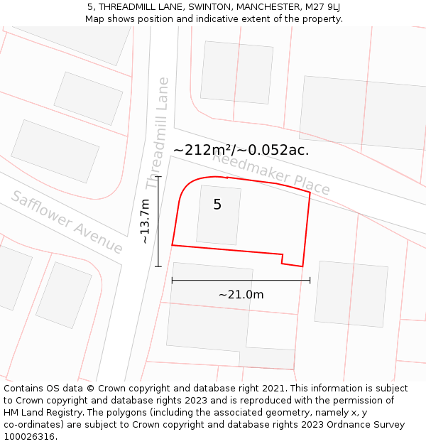 5, THREADMILL LANE, SWINTON, MANCHESTER, M27 9LJ: Plot and title map