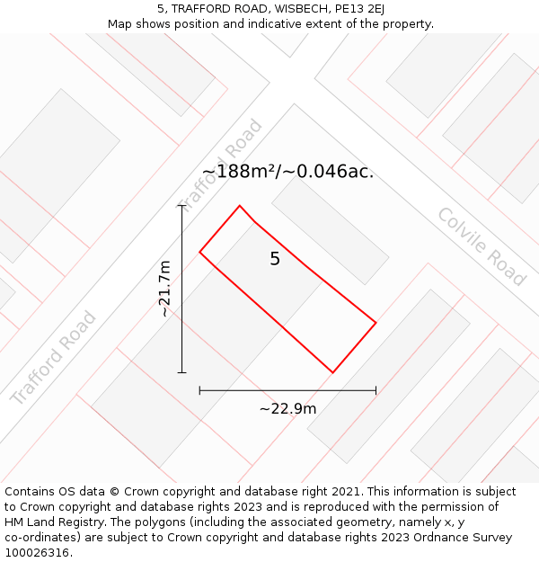 5, TRAFFORD ROAD, WISBECH, PE13 2EJ: Plot and title map