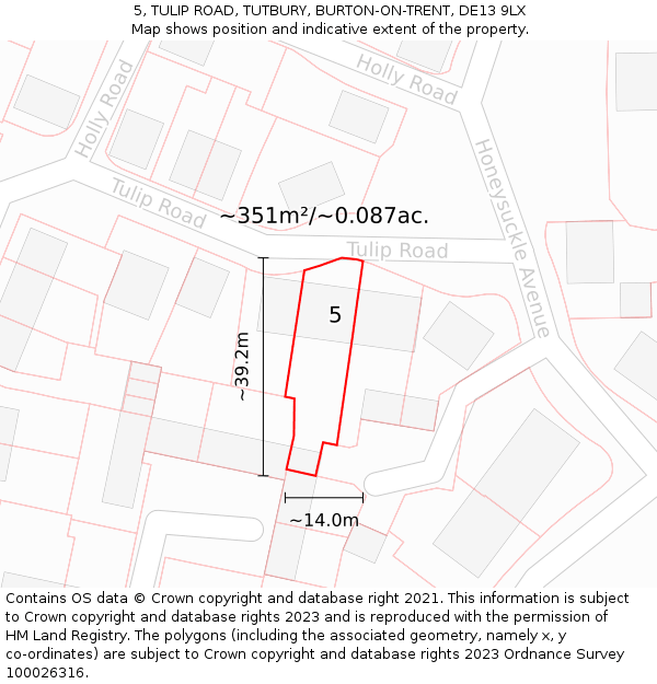 5, TULIP ROAD, TUTBURY, BURTON-ON-TRENT, DE13 9LX: Plot and title map