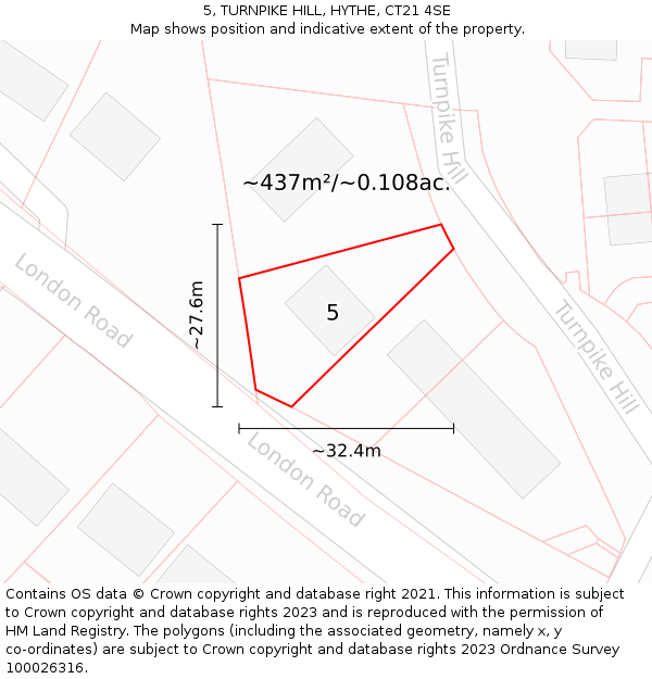 5, TURNPIKE HILL, HYTHE, CT21 4SE: Plot and title map