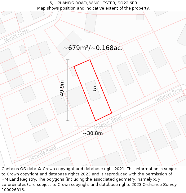 5, UPLANDS ROAD, WINCHESTER, SO22 6ER: Plot and title map