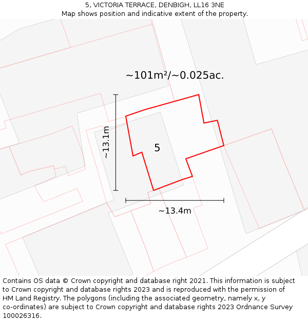 5, VICTORIA TERRACE, DENBIGH, LL16 3NE: Plot and title map