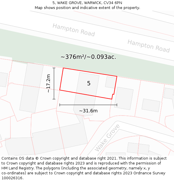 5, WAKE GROVE, WARWICK, CV34 6PN: Plot and title map