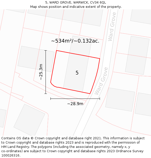 5, WARD GROVE, WARWICK, CV34 6QL: Plot and title map