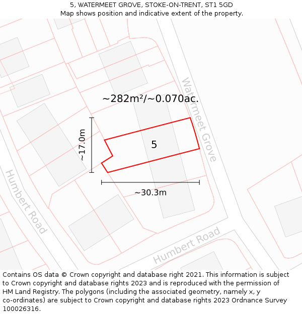 5, WATERMEET GROVE, STOKE-ON-TRENT, ST1 5GD: Plot and title map