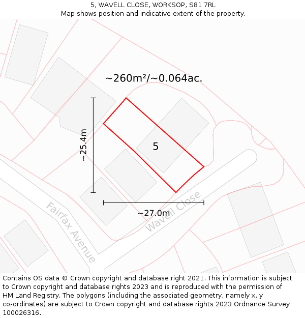 5, WAVELL CLOSE, WORKSOP, S81 7RL: Plot and title map