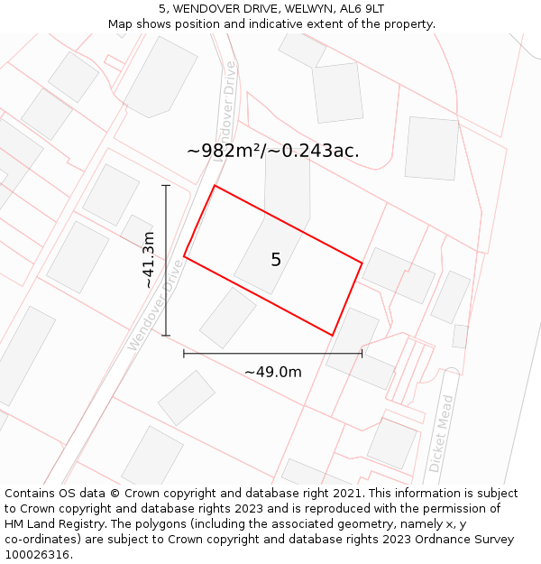 5, WENDOVER DRIVE, WELWYN, AL6 9LT: Plot and title map