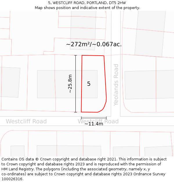 5, WESTCLIFF ROAD, PORTLAND, DT5 2HW: Plot and title map