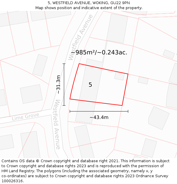 5, WESTFIELD AVENUE, WOKING, GU22 9PN: Plot and title map