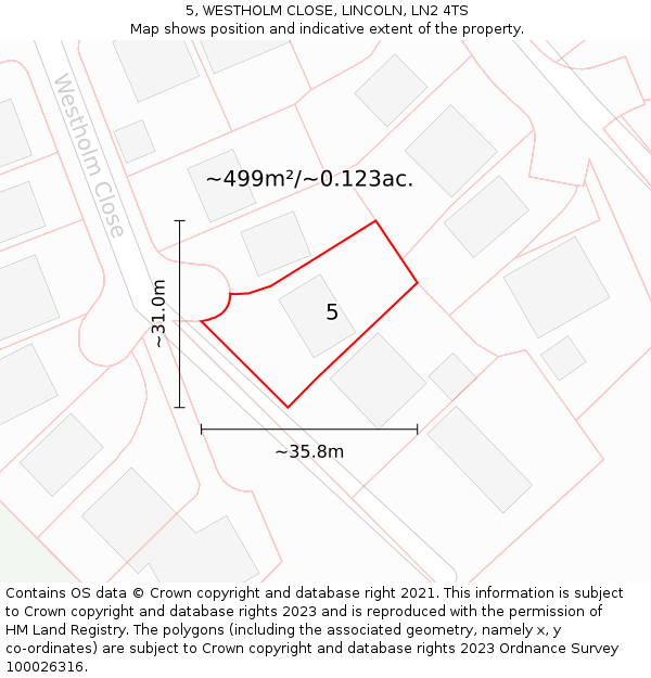 5, WESTHOLM CLOSE, LINCOLN, LN2 4TS: Plot and title map