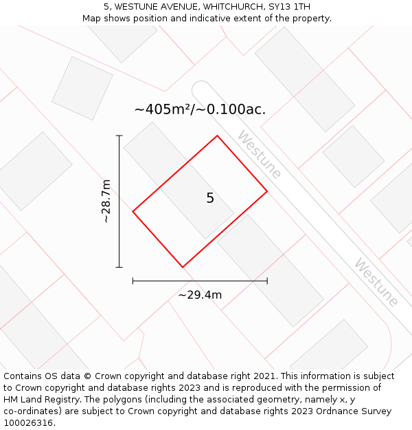 5, WESTUNE AVENUE, WHITCHURCH, SY13 1TH: Plot and title map