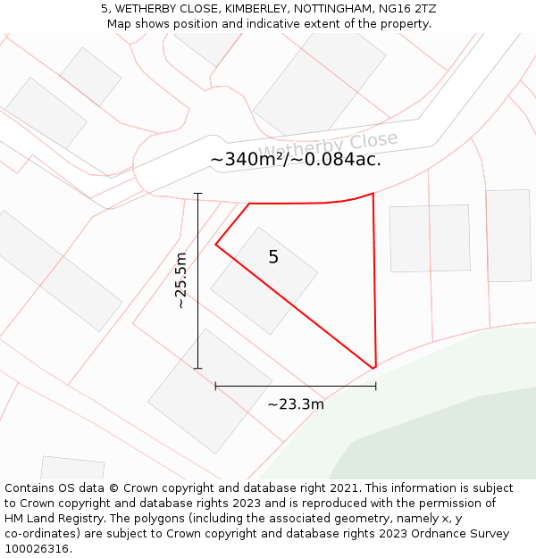 5, WETHERBY CLOSE, KIMBERLEY, NOTTINGHAM, NG16 2TZ: Plot and title map