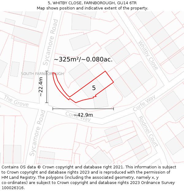 5, WHITBY CLOSE, FARNBOROUGH, GU14 6TR: Plot and title map