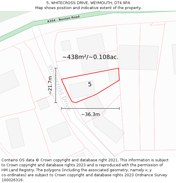 5, WHITECROSS DRIVE, WEYMOUTH, DT4 9PA: Plot and title map