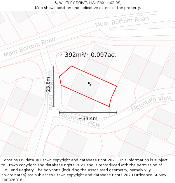 5, WHITLEY DRIVE, HALIFAX, HX2 9SJ: Plot and title map