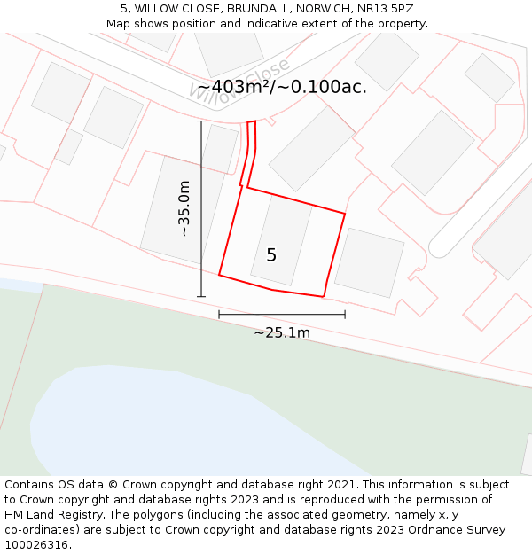 5, WILLOW CLOSE, BRUNDALL, NORWICH, NR13 5PZ: Plot and title map