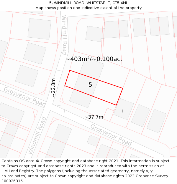 5, WINDMILL ROAD, WHITSTABLE, CT5 4NL: Plot and title map