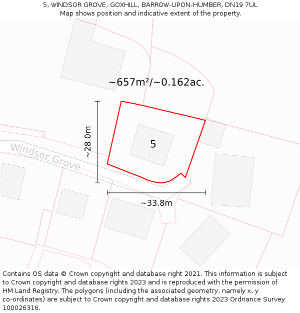 5, WINDSOR GROVE, GOXHILL, BARROW-UPON-HUMBER, DN19 7UL: Plot and title map