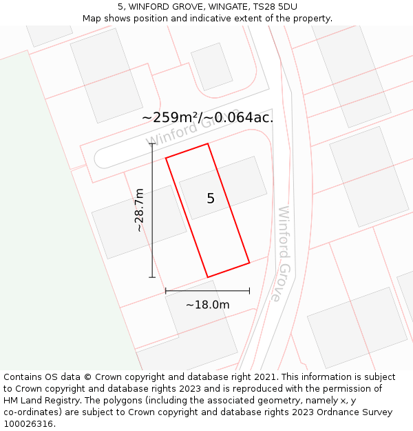 5, WINFORD GROVE, WINGATE, TS28 5DU: Plot and title map