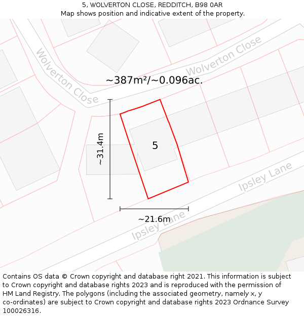 5, WOLVERTON CLOSE, REDDITCH, B98 0AR: Plot and title map