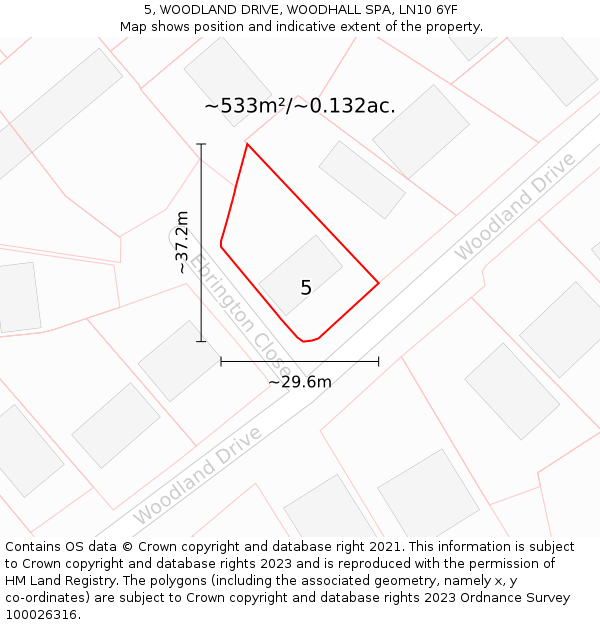 5, WOODLAND DRIVE, WOODHALL SPA, LN10 6YF: Plot and title map