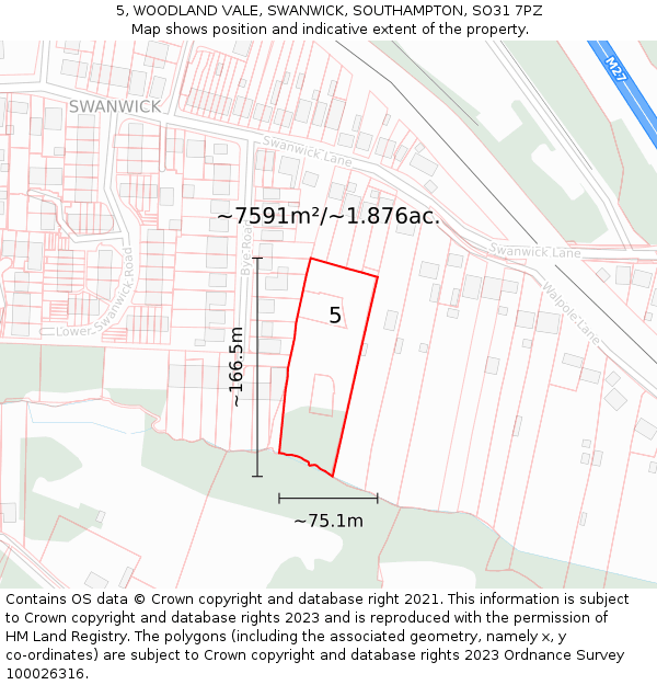 5, WOODLAND VALE, SWANWICK, SOUTHAMPTON, SO31 7PZ: Plot and title map