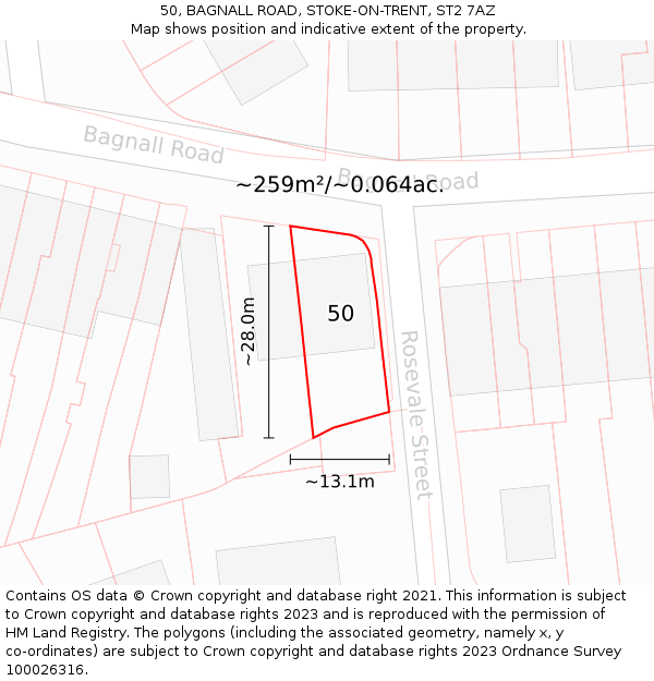 50, BAGNALL ROAD, STOKE-ON-TRENT, ST2 7AZ: Plot and title map