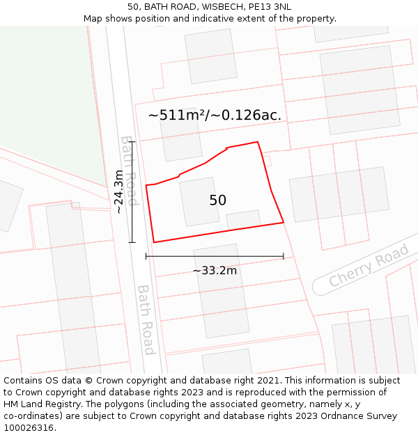 50, BATH ROAD, WISBECH, PE13 3NL: Plot and title map