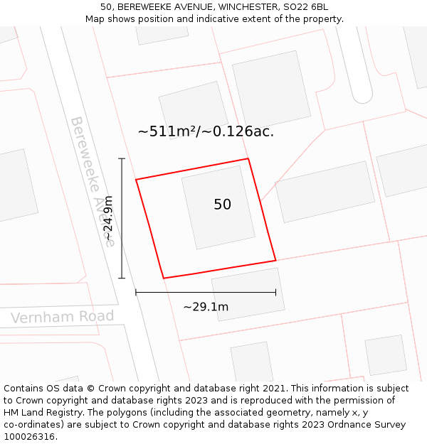 50, BEREWEEKE AVENUE, WINCHESTER, SO22 6BL: Plot and title map